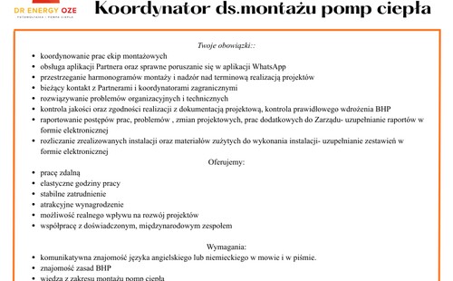 prosimy o wysłanie CV na kontakt@drenergyoze.pl